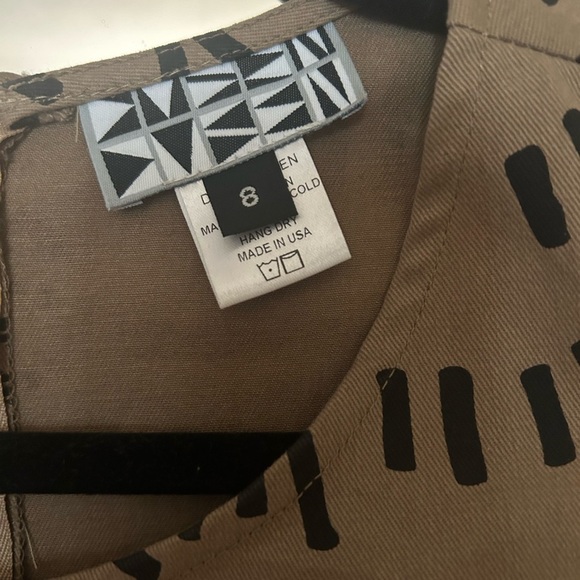 Anthropologie Dusen Dusen Tan Black Dashes Fit & Flare Mini Dress - Picture 6 of 7